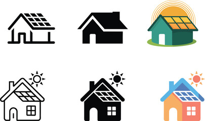 Fototapeta premium Modern eco home solar panels sun power icon set for websites