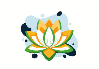 Stylized lotus flower in Indian tricolor of saffron, white, and green. Modern vector graphic for patriotic and cultural themes.
