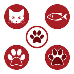 Set of Animal Icons with Cat Dog Bird Fish and Paw