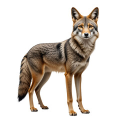 Fototapeta premium Majestic coyote stands alert, a symbol of wild resilience and natural beauty captured vividly.