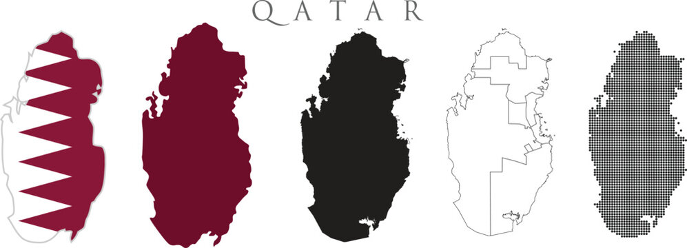 Qatar Map - Set of Qatar map in original, silhouette and proportions. Map world design for  Vector illustration.