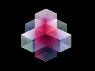 Luminous Isometric Crystal of Overlapping Cubes with a Magenta Core