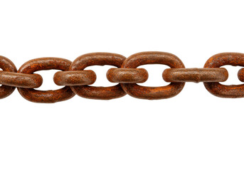 Rusty metal chain links against a plain background, showcasing texture and detail
