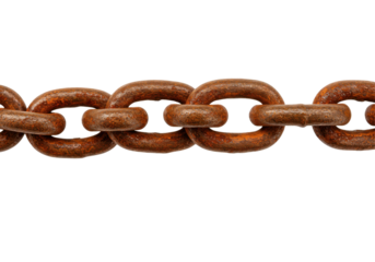 Rusty metal chain links against a plain background, showcasing texture and detail