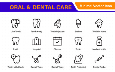 Oral and Dental care icon set. Containing tooth, dentist, toothpaste, toothbrush, teeth, implant and dentistry icons. Solid icon collection.