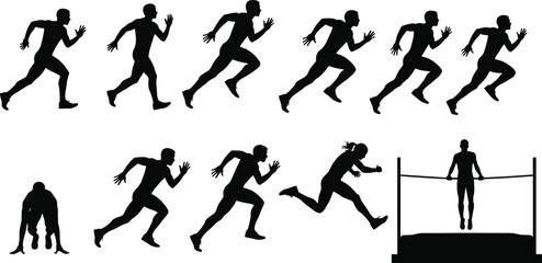 Running, Jumping, Silhouette, Athletic, Vector, Dynamic Motion, Fitness, Sports Training, High Jump, Track and Field, Exercise, Speed, Movement, Action, Stages, Competition, Athlete, Sporty
