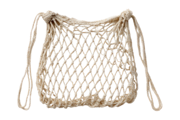 Cream-colored knitted mesh bag with handles