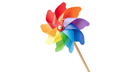 Colorful rainbow pinwheel with wooden stick on a solid black background vibrant playful design