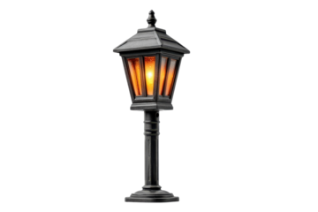 Vintage street lamp glows warmly against a black backdrop casting a soft inviting illumination old