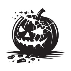 black Broken Jack-o’-lantern Silhouette Vector, High Quality Illustration on White Background