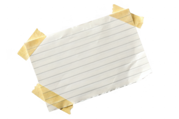 Lined paper note taped isolated on transparent background