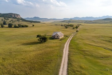 Obraz premium Spacious cattle ranch with peaceful natural surroundings and open pasture