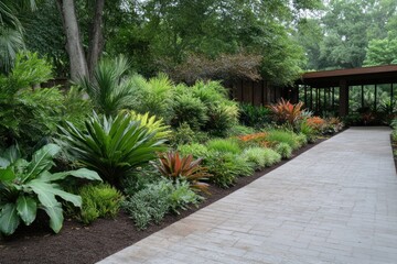 Obraz premium Large outdoor garden with diverse plant species and greenery