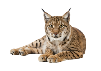 Majestic lynx with piercing eyes rests serenely, showcasing its wild beauty and powerful presence.
