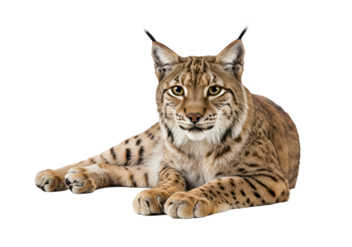 Majestic lynx with piercing eyes rests serenely, showcasing its wild beauty and powerful presence.