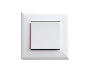 Simple modern white light switch with square panel, isolated on transparent background PNG