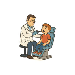Pediatric dentist providing a dental check-up for a little boy patient. Oral healthcare for children concept.