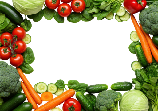 Fresh vegetables arranged in a colorful frame on a dark background, ideal for healthy eating themes - Powered by Adobe