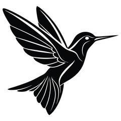 Obraz premium Black silhouette of a hummingbird with wings spread in flight white