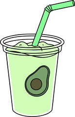 Avocado Smoothie in Plastic Cup with Straw – Healthy Green Drink Vector Illustration