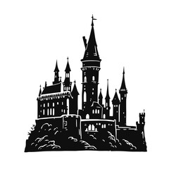 Obraz premium Medieval Prague castle silhouette with cathedral and church towers, a cartoon vector illustration of old European city architecture