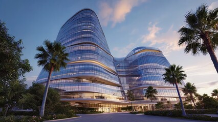 Modern architectural design at sunset