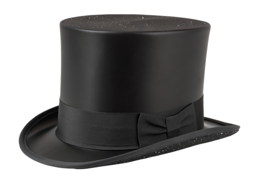 Elegant black top hat with classic ribbon band and subtle glitter accents for formal occasions
