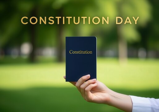 Hand holding constitution book outdoors on Constitution day - Powered by Adobe