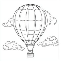 Obraz premium Ready for coloring: a whimsical hot air balloon surrounded by clouds.
