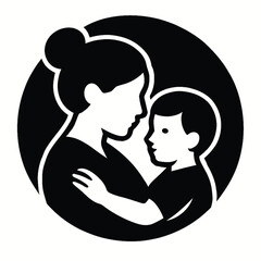 Stylized illustration of a mother holding her child in a loving embrace.