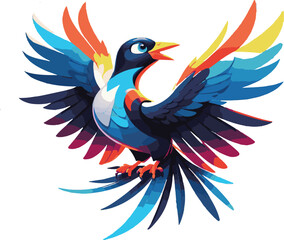 Fototapeta premium Tropical Bird Vector | Flat Color Wings Spread | 8-10 Color Palette | No Background EPS/SVGVibrant Flying Bird | Open Wings Colorful Design | Minimal Avian Art | Flat Style ClipartColorful Wings V