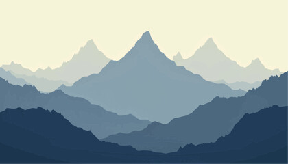 Serene Mountain Range with Multiple Layers of Peaks in Soft Blue Tones