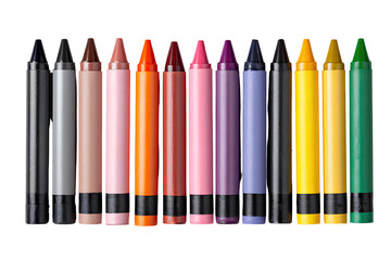 Fototapeta premium A set of crayons in various colors, arranged side by side on a Transparent background PNG