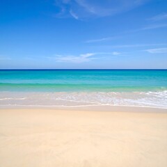 Fototapeta premium Tropical beach scene, calm turquoise water, soft sand
