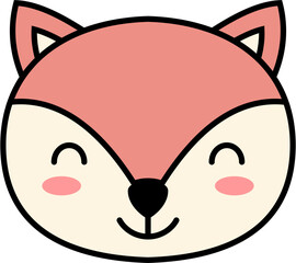 Fox face cartoon illustration with closed eyes and big smile on cream