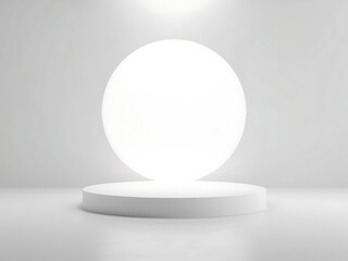 White podium with sphere isolated on white background for product display, a clean and modern stage for presentation, minimal studio mockup