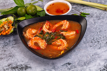 Asian sour spicy soup with prawn