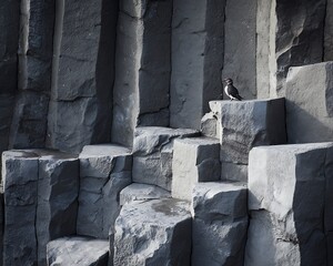 Geometric basalt columns form natural staircase in dramatic landscape