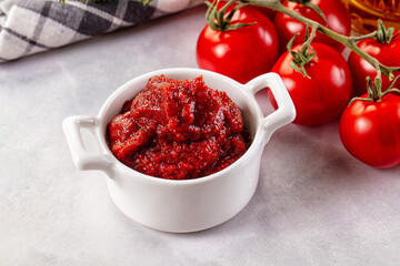 Red organic fresh tomato paste