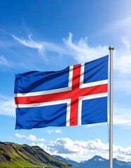 Icelandic flag waving in clear sky