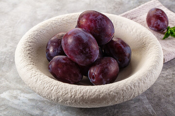 Ripe sweet fresh juicy plums