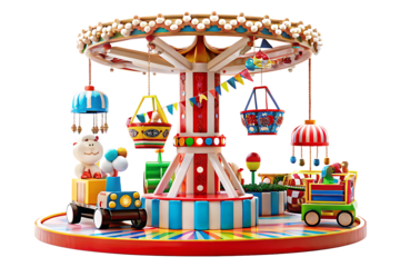 Colorful amusement park carousel ride isolated on a transparent background miniature