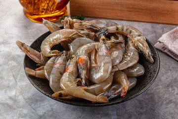 Raw fresh tiger prawn in the bowl