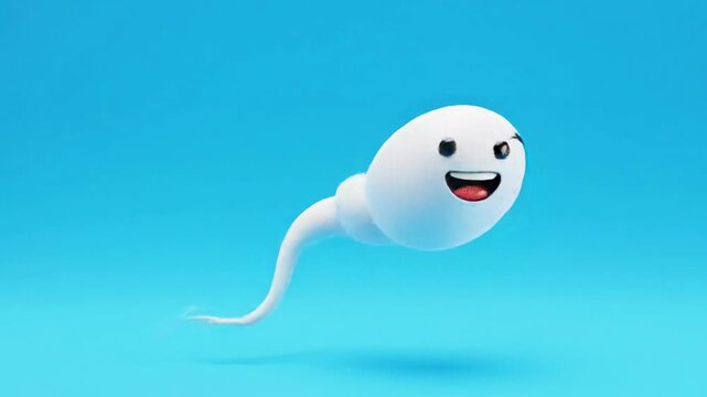 cartoon sperm floating in blue background.