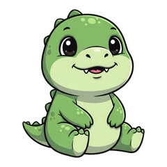Fototapeta premium A Vector Illustration of a Cute Seated Dino, Cut Out, Clipping Path Isolated on a Transparent PNG Background.