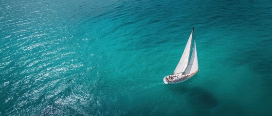 The tranquil sailboat gliding over shimmering turquoise waters in the ocean.