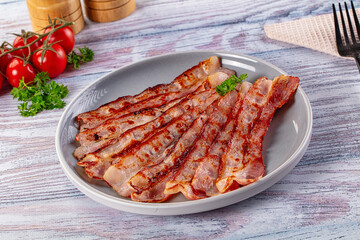 Fried pork bacon for breakfast
