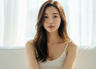 Naklejka premium 맑고 깨끗한 피부의 여성 뷰티 포트레이트, Clean Beauty Portraits of Korean Women