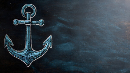 mockup banner for day of the seafarer celebration with blue anchor drawn on blackboard using white chalk