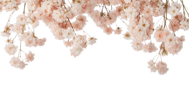Delicate pink cherry blossoms hanging down isolated on a transparent background pink flowers